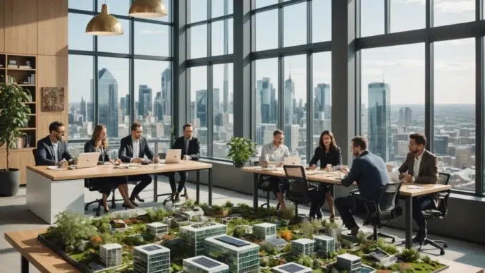 venue/architecture
Inversionistas reunidos en Inmobiliare Summits discuten sustentabilidad inmobiliaria en México. Edificios con paneles solares.