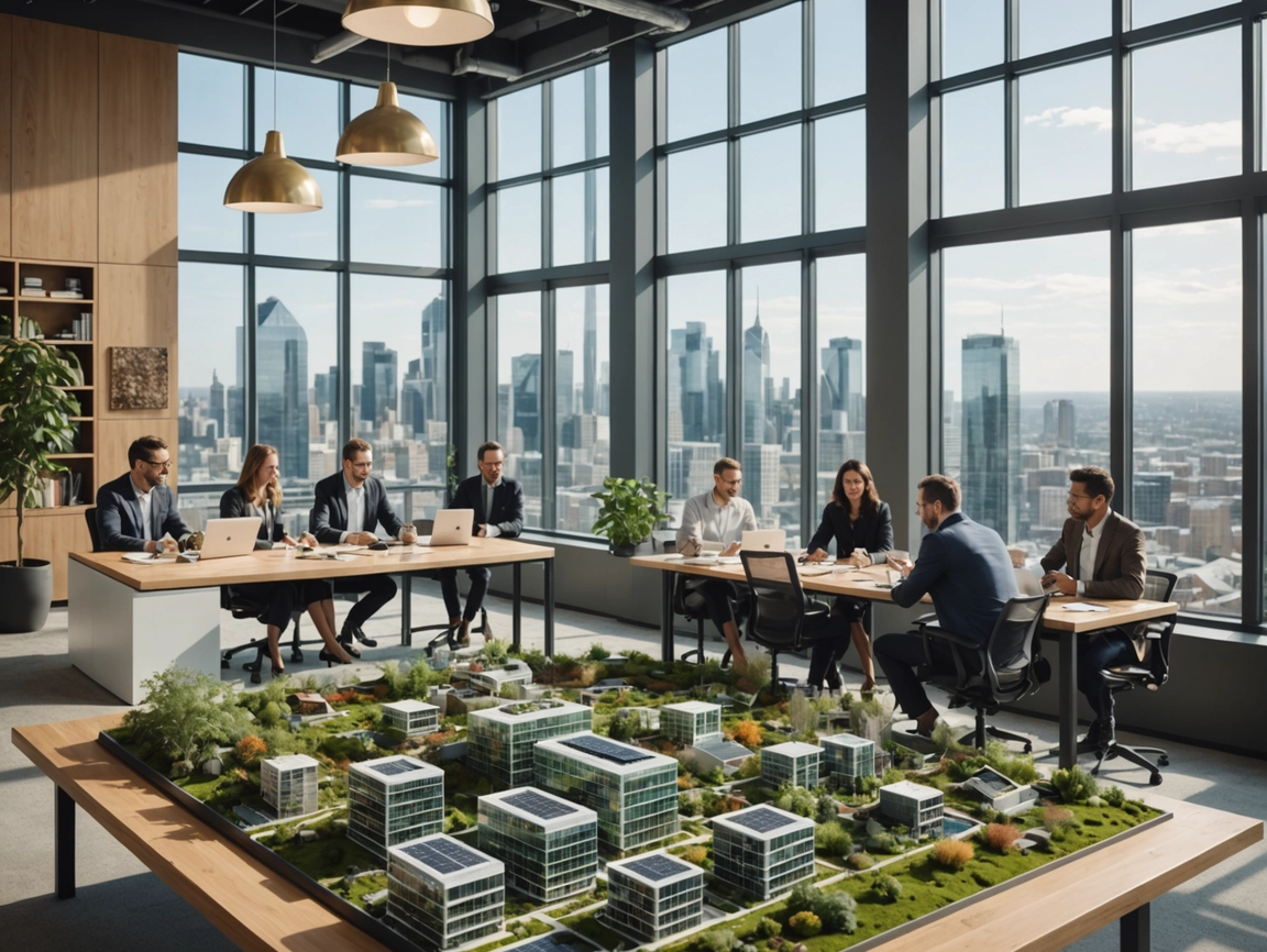 venue/architecture
Inversionistas reunidos en Inmobiliare Summits discuten sustentabilidad inmobiliaria en México. Edificios con paneles solares.