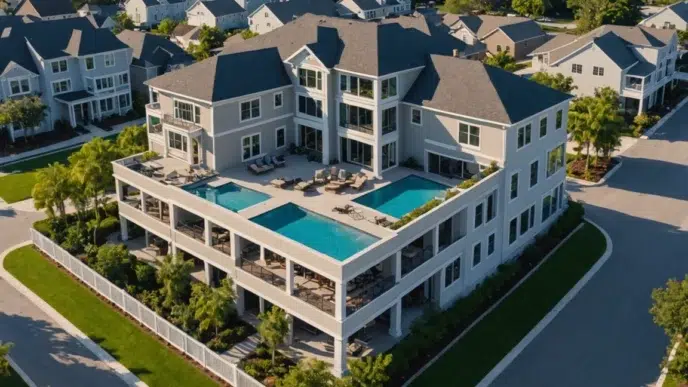 venue/architecture

Vista aérea de una lujosa propiedad con piscinas en la azotea. Arquitectura moderna para Inverti Real Estate, conferencia Inmobiliare Summits Mexico.