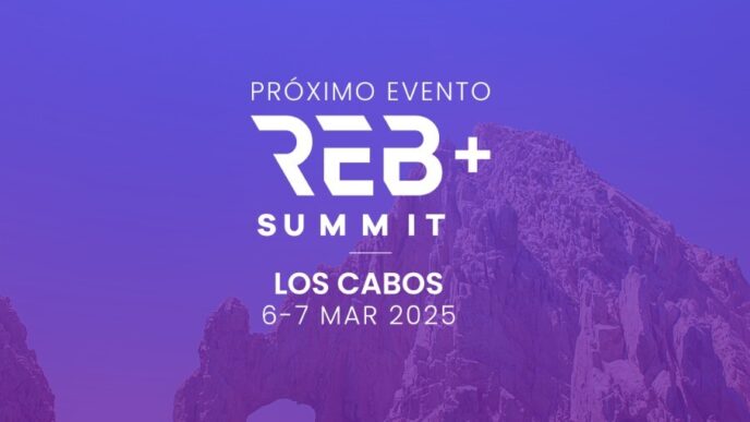 Gráfica promocional para el REBS Los Cabos Summit, evento exclusivo del sector inmobiliario premium que se llevará a cabo en Los Cabos los días 6 y 7 de marzo de 2025. El diseño destaca imponentes formaciones rocosas en tonos púrpura, transmitiendo sofisticación y exclusividad; los detalles clave del encuentro se presentan de manera centralizada en elegante tipografía blanca. Una cita imprescindible para inversores y compradores que buscan las mejores oportunidades del mercado de alta gama.