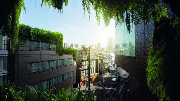 Vista urbana panorámica desde las alturas, destacando desarrollos inmobiliarios premium con arquitectura contemporánea y zonas verdes integradas en las azoteas. Este entorno evidencia un compromiso sólido con la sostenibilidad, incorporando espacios ecológicos que realzan el valor de los activos y promueven una calidad de vida superior. La luz natural baña la ciudad, donde la movilidad organizada y el diseño vanguardista crean un ambiente exclusivo ideal para inversores o compradores que buscan excelencia, rentabilidad y bienestar en una ubicación privilegiada.