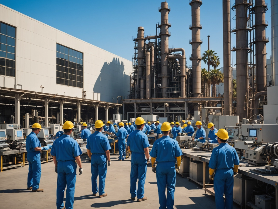 Manufactura en California: Operarios trabajando en la fábrica. Incentivos fiscales impulsan la producción en Inmobiliare Summits. Real estate LATAM.