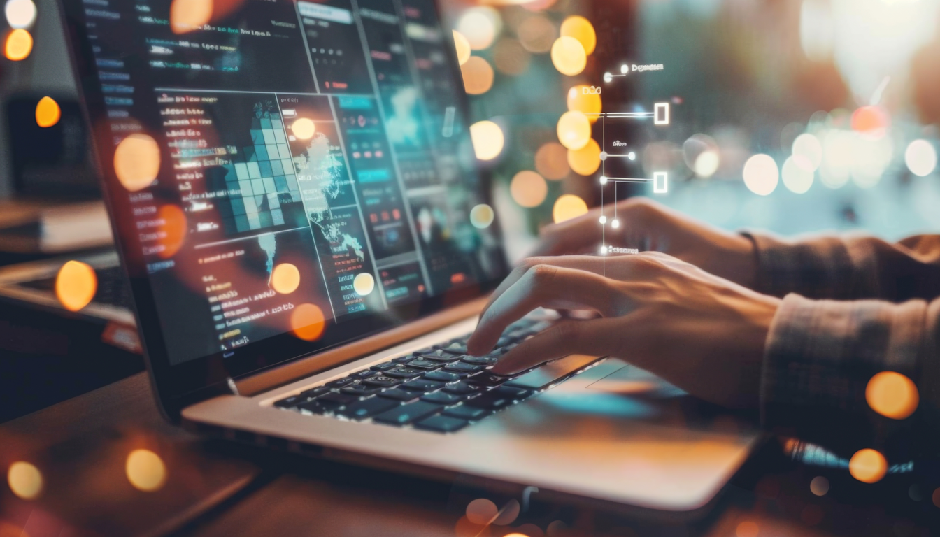 speakers/headshot
Manos tecleando en laptop con datos y gráficas. Innovación tecnológica en el sector inmobiliario LATAM. Inmobiliare Summits.