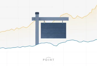 Gráfico del mercado inmobiliario tras Adquisición Steel Peak. Señal de 'Se Vende' con líneas ascendentes. Impacto positivo en el mercado, análisis.