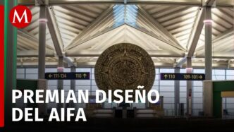 Diseño arquitectónico del AIFA premiado en el Prix Versailles 2024: Detalle del interior con la Piedra del Sol. Aeropuerto Internacional Felipe Ángeles.