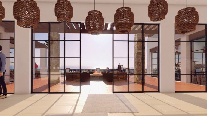 Venue/architecture.

Diseño arquitectónico del venue para Inmobiliare Summits, evento de real estate en México. Vista al mar desde el salón de la conferencia.