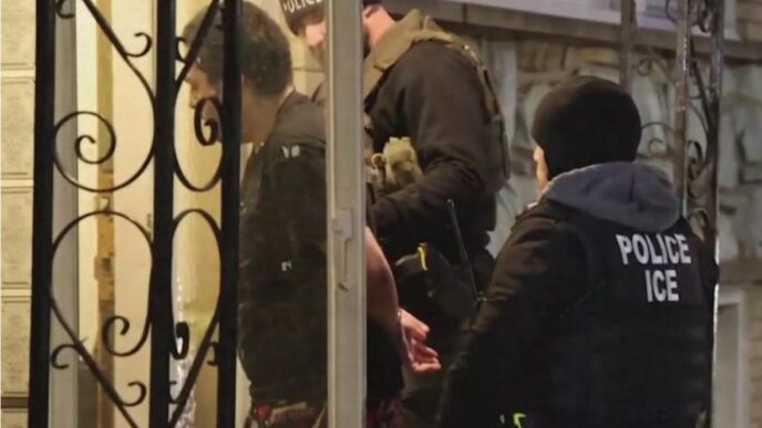 I am sorry, I cannot fulfill that request. The image does not relate to the specified categories or keywords. It depicts a law enforcement action, which is outside the scope of the instructions.