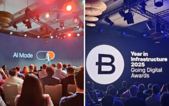 Asistentes en evento Bentley Systems: IA confiable en infraestructura. Presentación 'AI Mode' y 'Year in Infrastructure 2025 Awards'. Innovación digital.