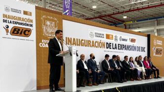 On-stage panel.

Inauguración de planta Bic en México. Speaker en evento de real estate en Ramos Arizpe, Coahuila. Expansión Bic, LATAM.
