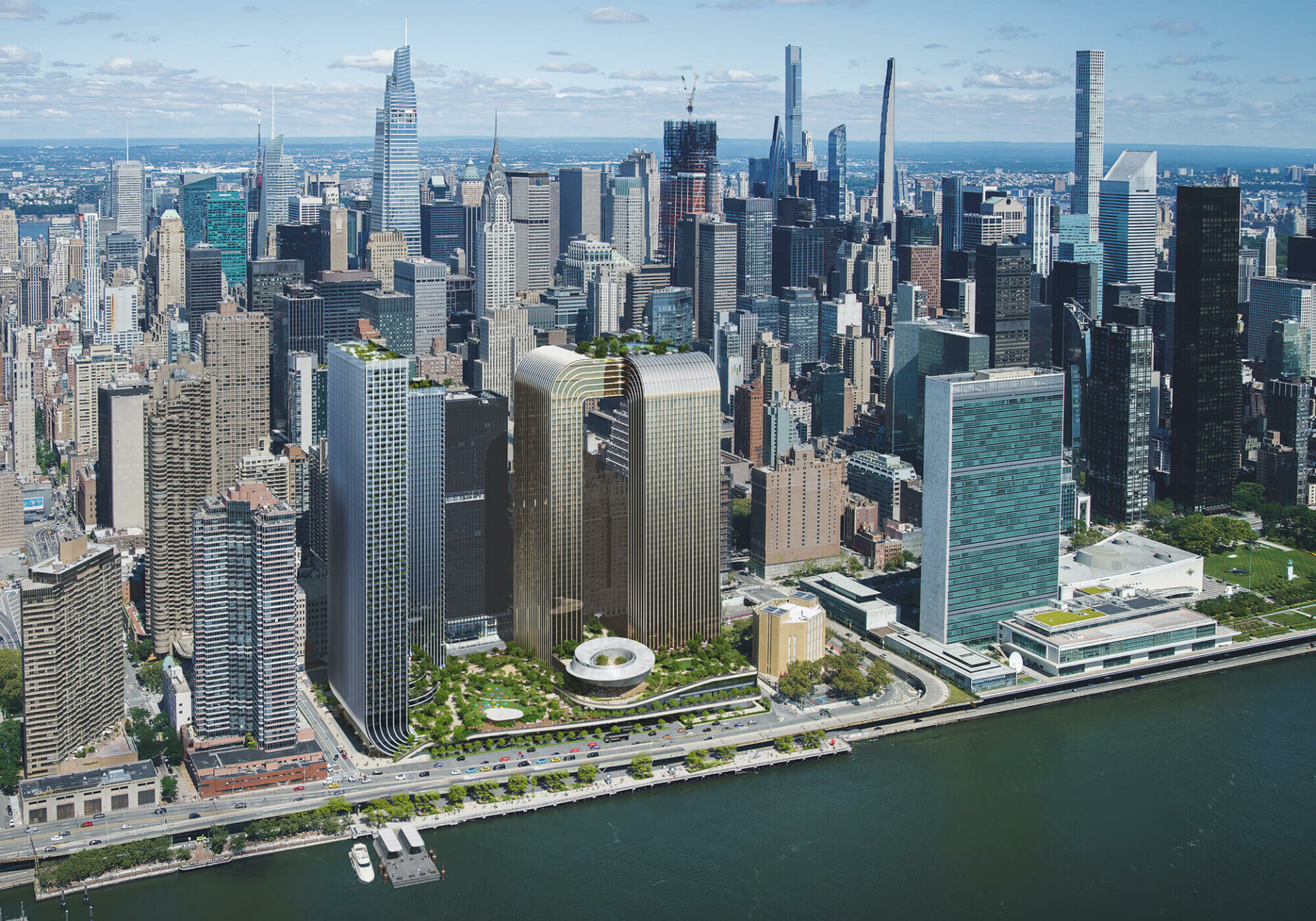 Venue/architecture.

Diseño arquitectónico de rascacielos en Nueva York, EE. UU. Visualización del proyecto inmobiliario de Bjarke Ingels Group. Inmobiliare Summits.