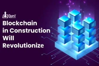 Representación visual de Blockchain en la construcción, mostrando cubos interconectados. Blockchain revoluciona el sector de la construcción.