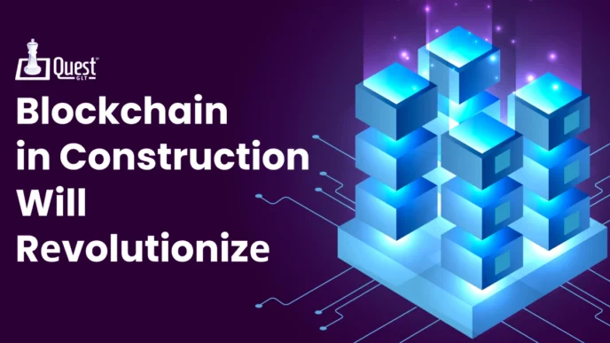 Representación visual de Blockchain en la construcción, mostrando cubos interconectados. Blockchain revoluciona el sector de la construcción.