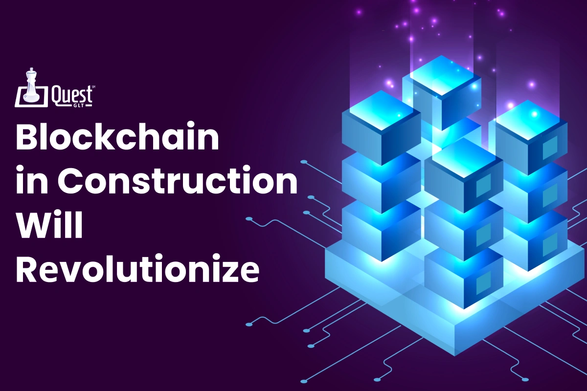 Representación visual de Blockchain en la construcción, mostrando cubos interconectados. Blockchain revoluciona el sector de la construcción.