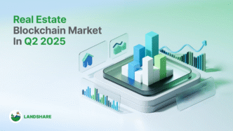 Sponsors/branding.

Mercado inmobiliario blockchain en el segundo trimestre de 2025. Gráficos de Landshare para Inmobiliare Summits. Real estate.