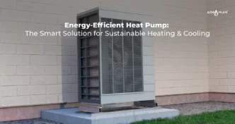 Bomba de calor inteligente en exterior. Solución de eficiencia energética y sostenibilidad para climatización. Tecnología innovadora y ecológica.