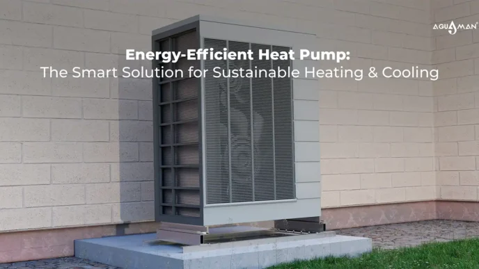 Bomba de calor inteligente en exterior. Solución de eficiencia energética y sostenibilidad para climatización. Tecnología innovadora y ecológica.