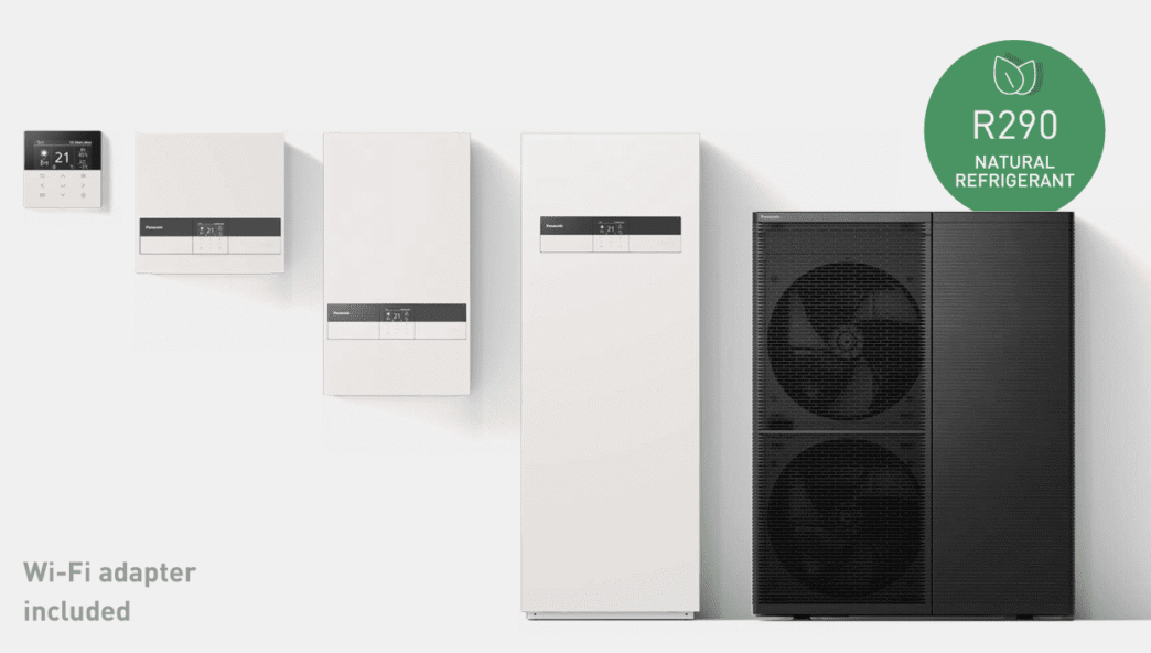 Gama Panasonic M Series: bombas de calor eficientes con refrigerante natural R290 y adaptador Wi-Fi. Innovación en climatización y energía.