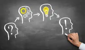 Ilustración de pizarra con proceso de pensamiento. Ideas y soluciones en Inmobiliare Summits para el sector inmobiliario en México.