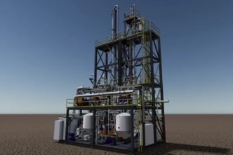 Instalación industrial de Cemex para sustentabilidad. Estructura con tuberías, tanques y plataformas. Cemex invierte en startup australiana.