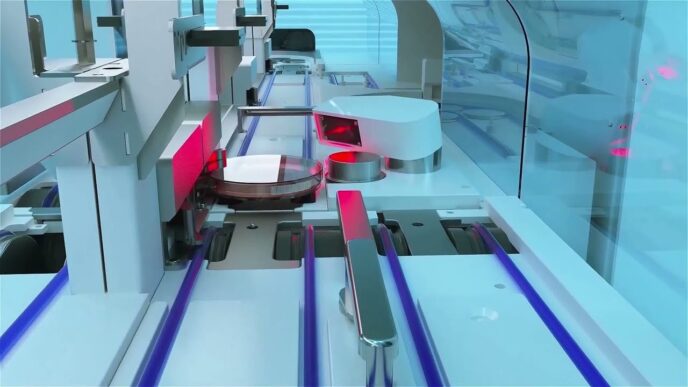 Planta Becton Dickinson en Ciudad Juárez: Detalle de la línea de producción automatizada, mostrando equipos de alta tecnología en operación.