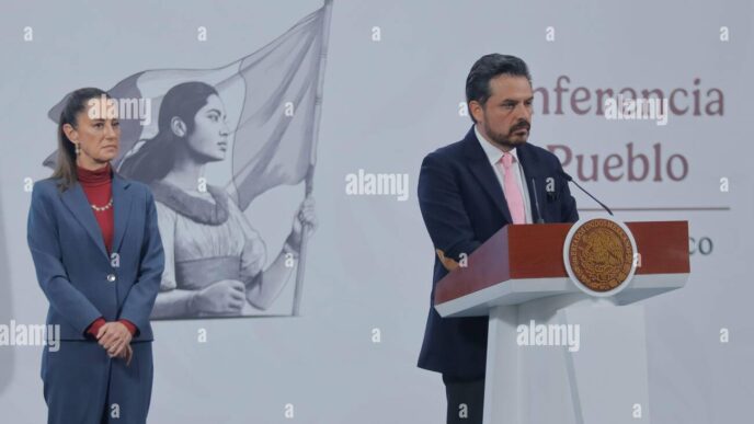 speakers/headshot
Claudia Sheinbaum y Martí Batres en conferencia en México. Evento de ciudad. Imagen de un speaker en un venue.
