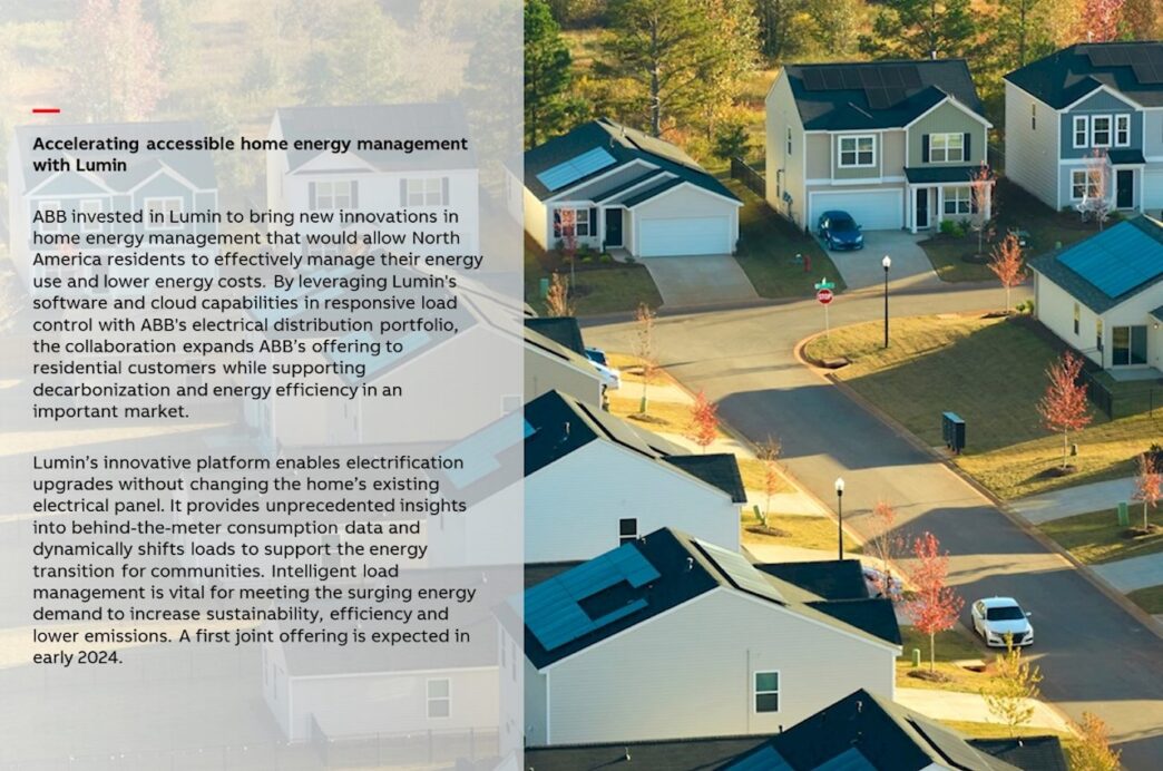 Vista aérea de casas con paneles solares, promoviendo la colaboración para eficiencia energética en edificios inteligentes y gestión del hogar con Lumin.