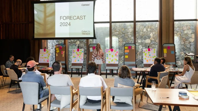 Venue/Architecture.

Presentación de Comex en Inmobiliare Summits, México. Panel con speaker explicando el color del año 2024. Conferencia de real estate en LATAM.