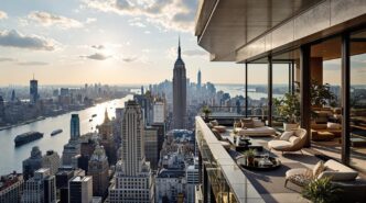 Vista aérea de la ciudad de Nueva York, EE. UU., con el Empire State Building. Diseño de interiores de bienes raíces de lujo. #city #venue #realestate
