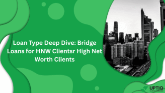 Uptiq.ai revoluciona el Real Estate con IA: Préstamos puente para clientes HNW. Edificios altos en fondo, diseño verde y texto informativo.