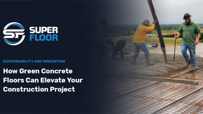 Construcción de suelo de concreto ecológico: operarios vertiendo y nivelando el concreto. Innovación y sostenibilidad en la construcción moderna.