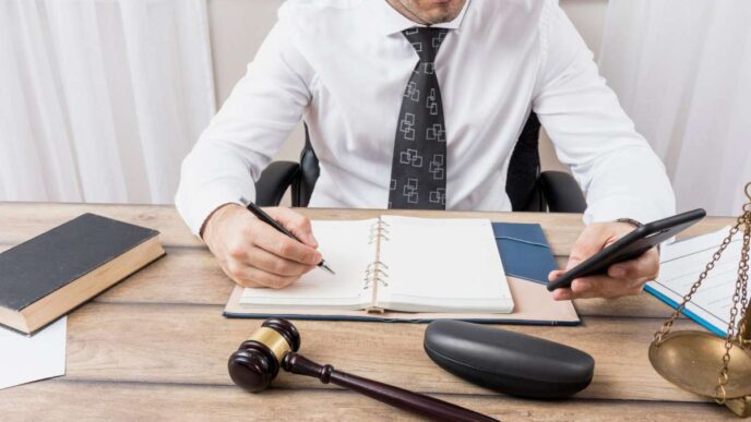 speakers/headshot
Un abogado tomando notas y usando su teléfono. Concepto legal, bienes raíces en México y LATAM.