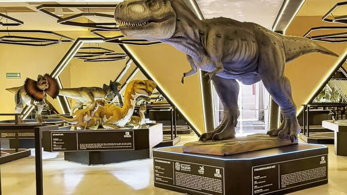 Venue/architecture.

Exhibición de dinosaurios en el Museo de la Luz, Yucatán. Arquitectura moderna en México. #InmobiliareSummits #RealEstate #Conference