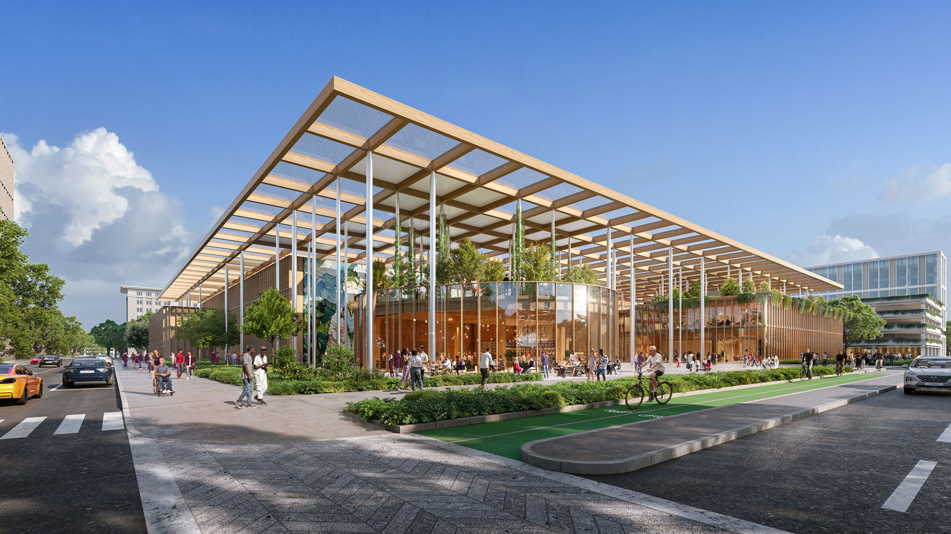 venue/architecture
Diseño arquitectónico del futuro espacio hospitalario en Inmobiliare Summits, real estate conference LATAM. Fachada moderna con ciclovía y áreas verdes.