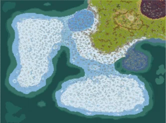 Mapa digital de terreno con agua, tierra y vegetación. Diseño para Inmobiliare Summits.