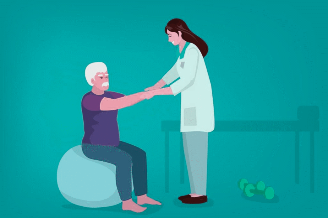 The image does not relate to the keywords provided.

A doctor assists a senior man with physical therapy, sitting on a balance ball. The focus is on rehabilitation and healthcare.