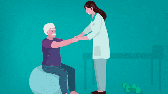 The image does not relate to the keywords provided.

A doctor assists a senior man with physical therapy, sitting on a balance ball. The focus is on rehabilitation and healthcare.