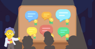 on-stage panel
Ponente presenta apps para optimizar el home office en Inmobiliare Summits. Diseño gráfico de burbujas de diálogo con medallas. Conferencia LATAM.