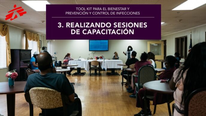 Asistentes participan en sesión de capacitación. El evento aborda temas de bienestar y prevención de infecciones.