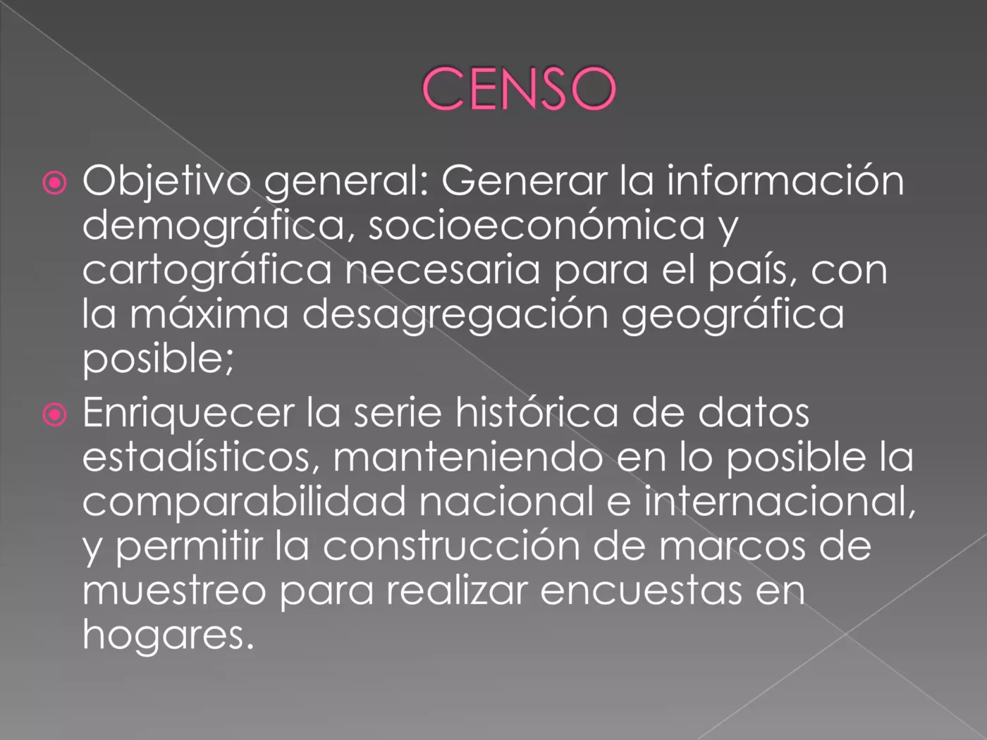 Sponsors/Branding

Diapositiva sobre el objetivo general del censo, destacando la información demográfica y socioeconómica. Inmobiliare Summits.