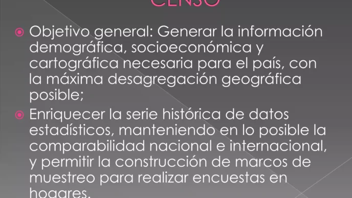 Sponsors/Branding

Diapositiva sobre el objetivo general del censo, destacando la información demográfica y socioeconómica. Inmobiliare Summits.