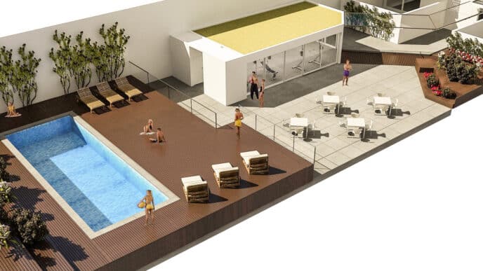 Venue/Architecture.

Diseño 3D de la residencia para adultos mayores de AWEN Developers en BCS. Piscina, gimnasio y áreas sociales. Inmobiliare Summits, real estate.