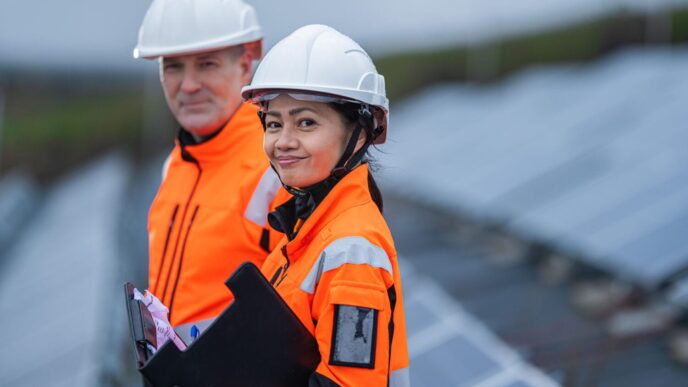 speakers/headshot
Dos ingenieros inspeccionan paneles solares. Energía renovable y sustentabilidad en Inmobiliare Summits, conferencia de real estate en México.