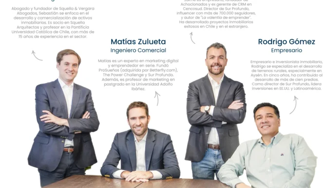 Speakers/headshot.

Foto grupal de Sebastián Squella, Matías Zulueta, Jaime Villouta y Rodrigo Gómez, oradores en Inmobiliare Summits, conferencia de real estate LATAM.