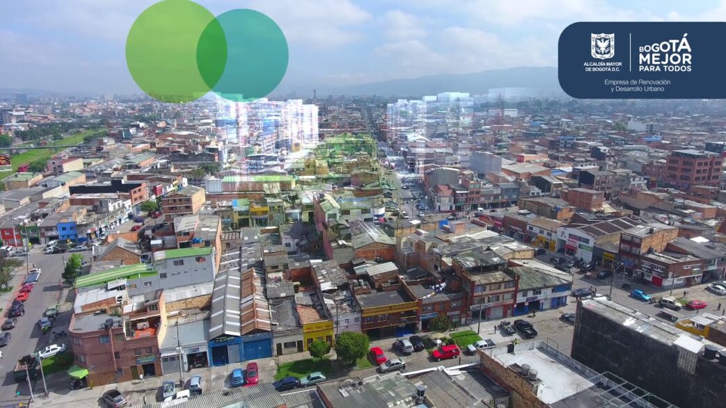 City/Destination.
Vista aérea de Bogotá, ciudad en LATAM, con edificios y calles. Logo de la Alcaldía Mayor de Bogotá. Inmobiliare Summits, real estate.
