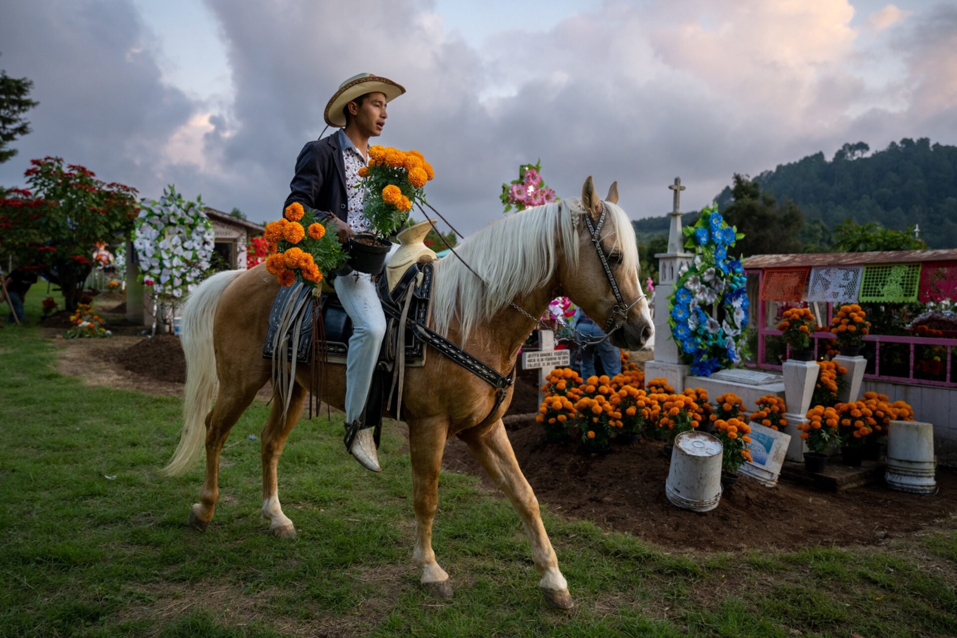city/destination
Día de Muertos en México: hombre a caballo lleva flores de cempasúchil en cementerio. Tradición turística en LATAM. #DíaDeMuertos #Mexico
