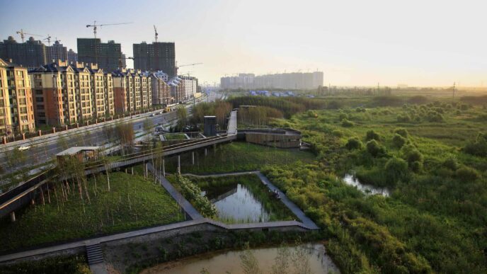 venue/architecture
Diseño urbano sostenible en LATAM. Vista aérea de parque con edificios y vegetación. Reflexión sobre el diseño de ciudades en Inmobiliare Summits.
