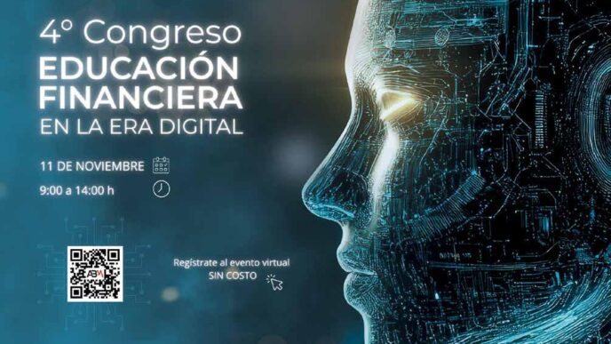 Sponsors/branding.

Flyer del 4º Congreso Educación Financiera en la Era Digital, México. Imagen digital de rostro humano y logos de patrocinadores.