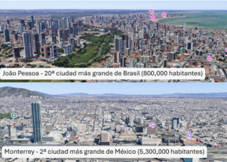 City/Destination.
Vistas aéreas comparan João Pessoa, Brasil, y Monterrey, México. Inmobiliare Summits analiza el sector real estate LATAM.