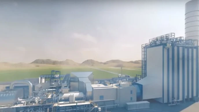 Vista de planta de turbina de ciclo combinado. Arquitectura industrial enfocada en eficiencia energética. Energía sostenible y moderna. 125