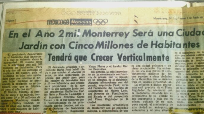 Periódico antiguo de Monterrey, México, sobre crecimiento urbano. Conferencia de real estate en Inmobiliare Summits LATAM.